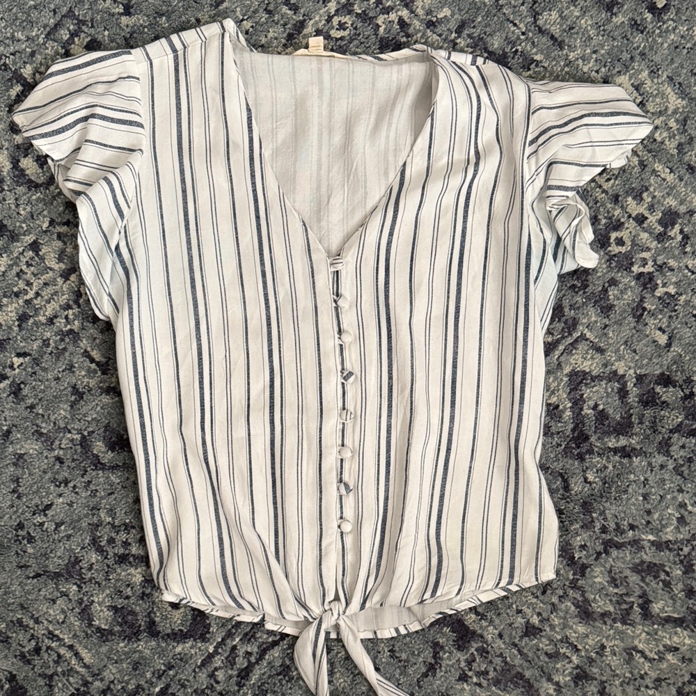 Striped Button-Down Top - White and Blue